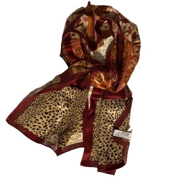 Oscar de la Renta Red & Gold Silk Scarf NWT - Picture 1 of 2